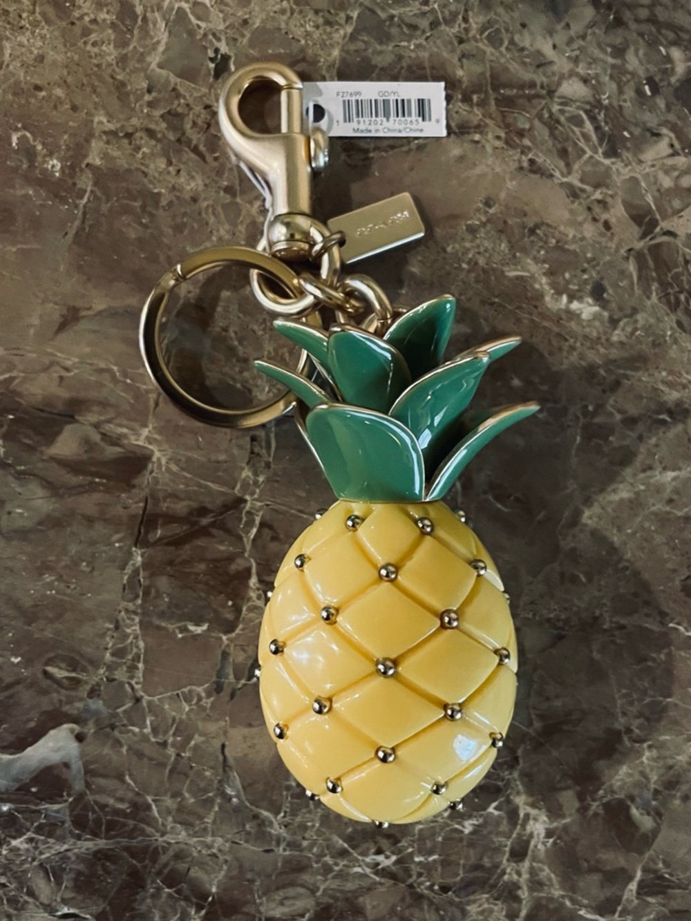 COACH Pineapple 3D Bag Charm Keychain Style No. F27699 Gold/Yellow NWT - Picture 5 of 11
